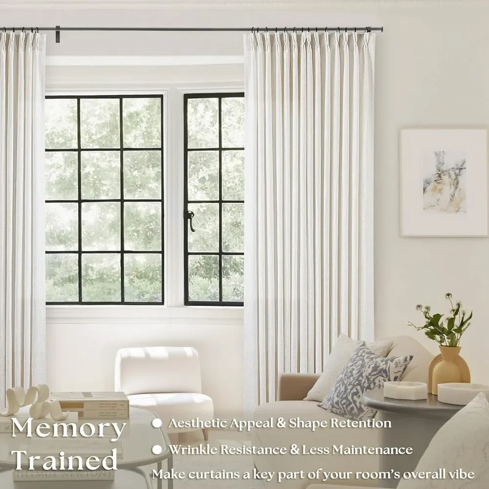 TWODRAPES 92x40 Linen Pinch Pleat Curtains Natural Light Filtering 2 Panels
